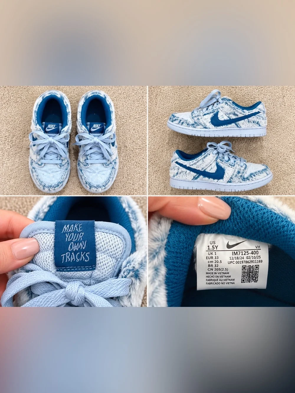 Nike KIDS 🧸Fuzzy Faux Fur Sneakers Blue White – Lightly Worn